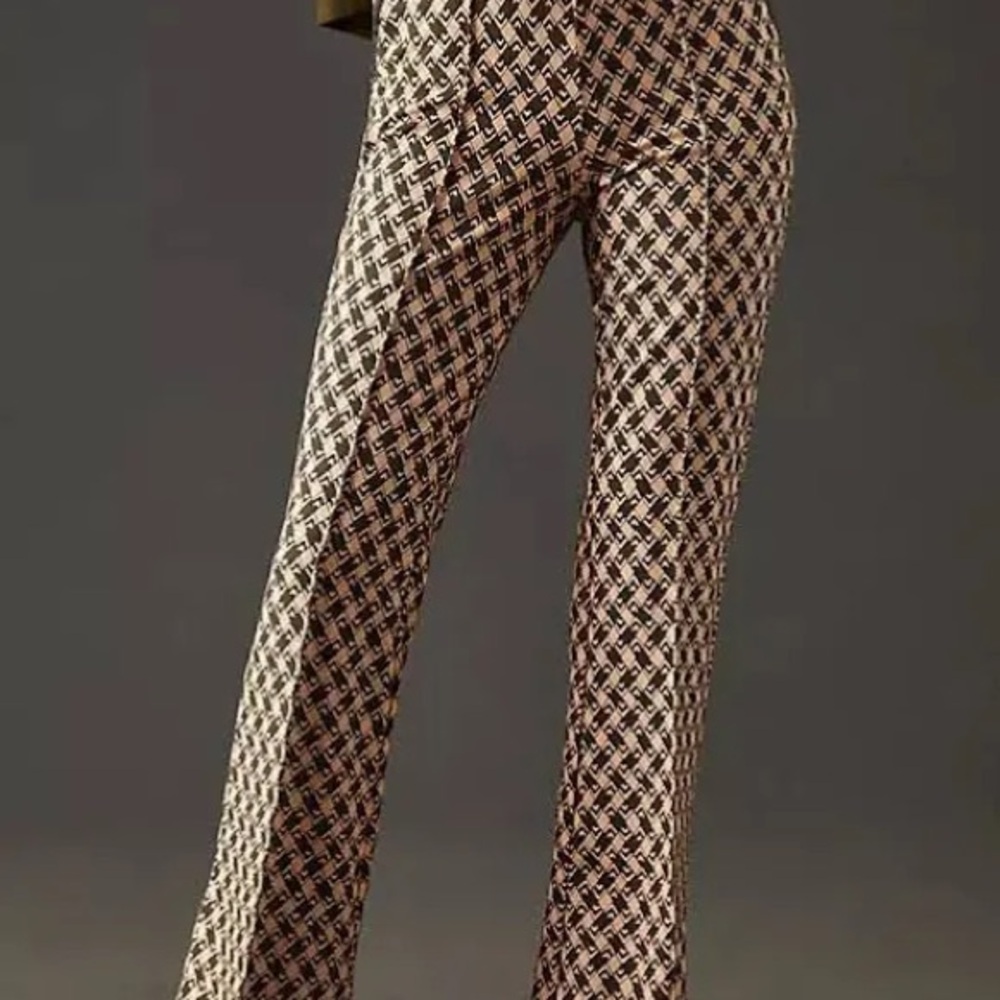 Anthropologie Maeve high-rise Ponte flare Pants herringbone pattern